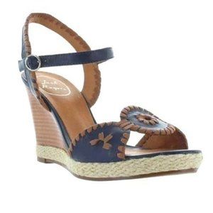 Jack Rogers Clare Wedge Sandal 10M Navy and Brown